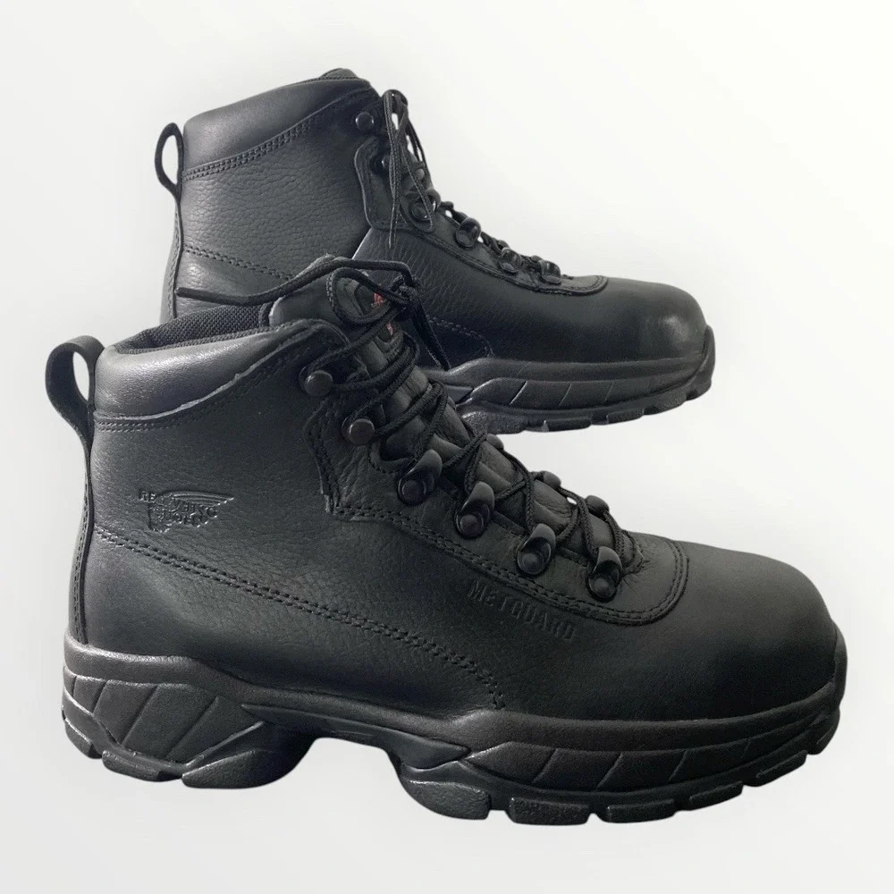 Red Wing Metguard Leather Work‎ Boots Mens Size 8 Black Safety Toe 6680